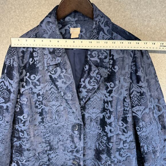 Chico's Chenille Jacquard Jacket Womens Size 3 Blue 100% Polyester Long Sleeve - Picture 10 of 12